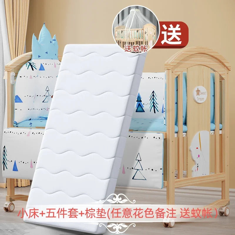 Baby Crib Multifunctional BB Baby Crib Solid Wood Unpainted Cradle Bed Movable Newborn Children Splicing Large Bed