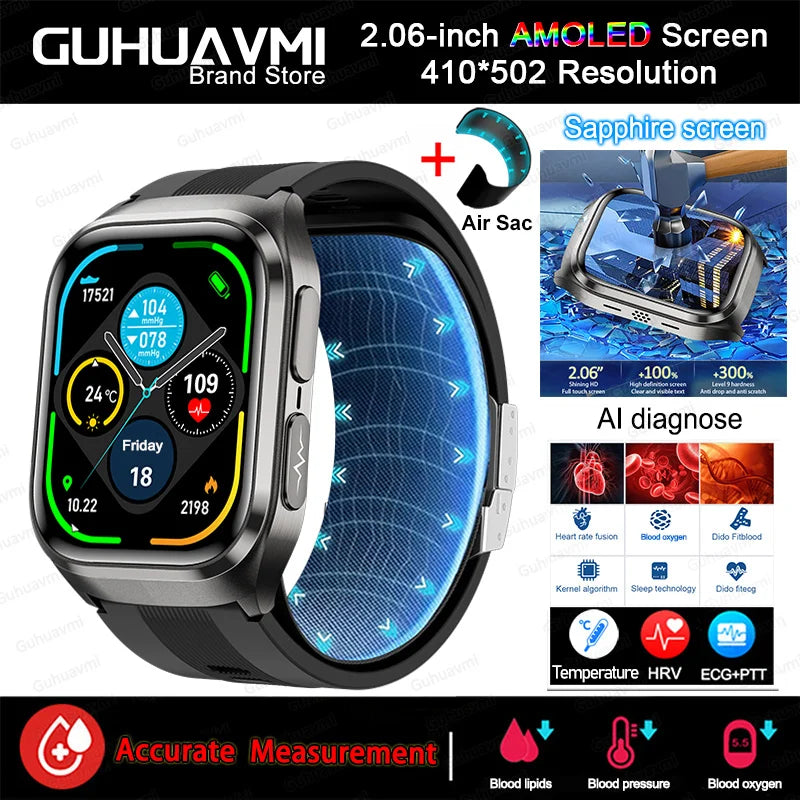 2025 New For HUAWEI Air Bag Smart Watch Men Blood Fat ECG+PPG Blood Pressure Broadcast NFC HD BT Call Health Smart Watch Woman