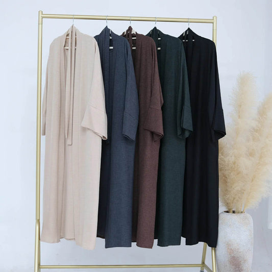 Dubai Middle East Turkey Solid Color Two-piece Dress Cardigan Robe Muslim Fashion - AIAZ