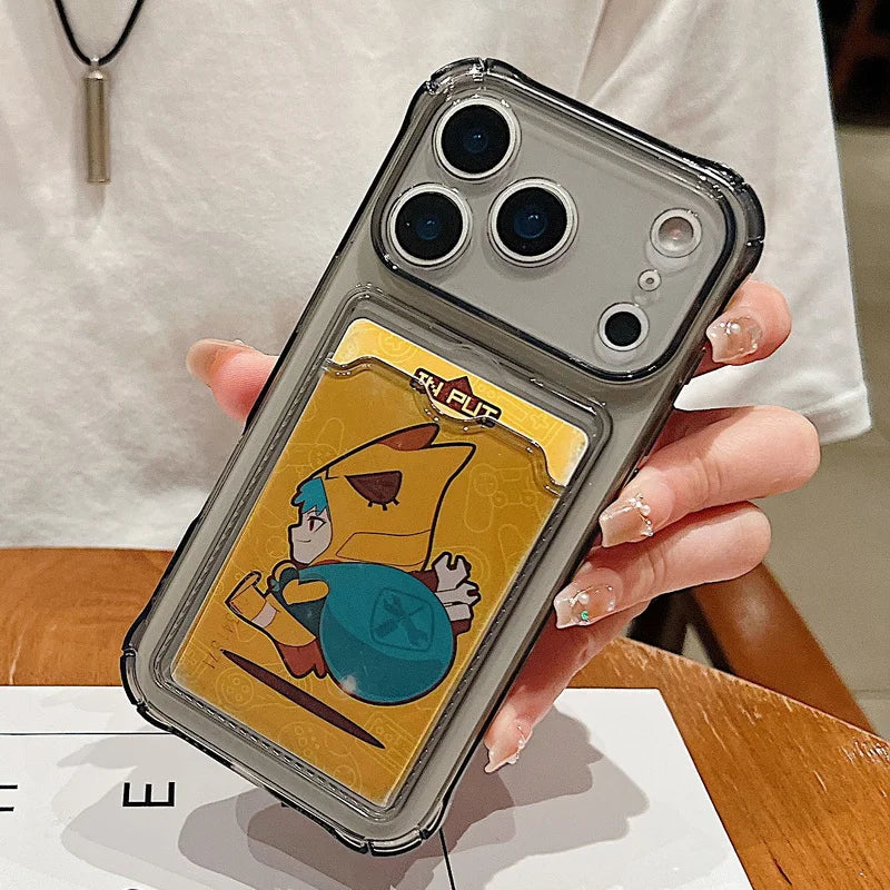 Card Slot Pocket Phone Case For iPhone 17 Air 16e 16 15 Pro Max 14 13 Pro 12 11 Shockproof Transparent Silicone Soft TPU Cover