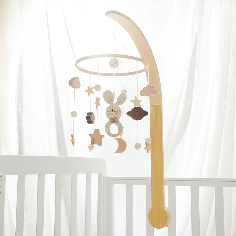 3pc/set Baby Wooden Bed Bell Bracket Mobile Hanging Rattles Toy Hanger Baby Crib Mobile Bed Bell Wood Toy Holder Arm Bracket