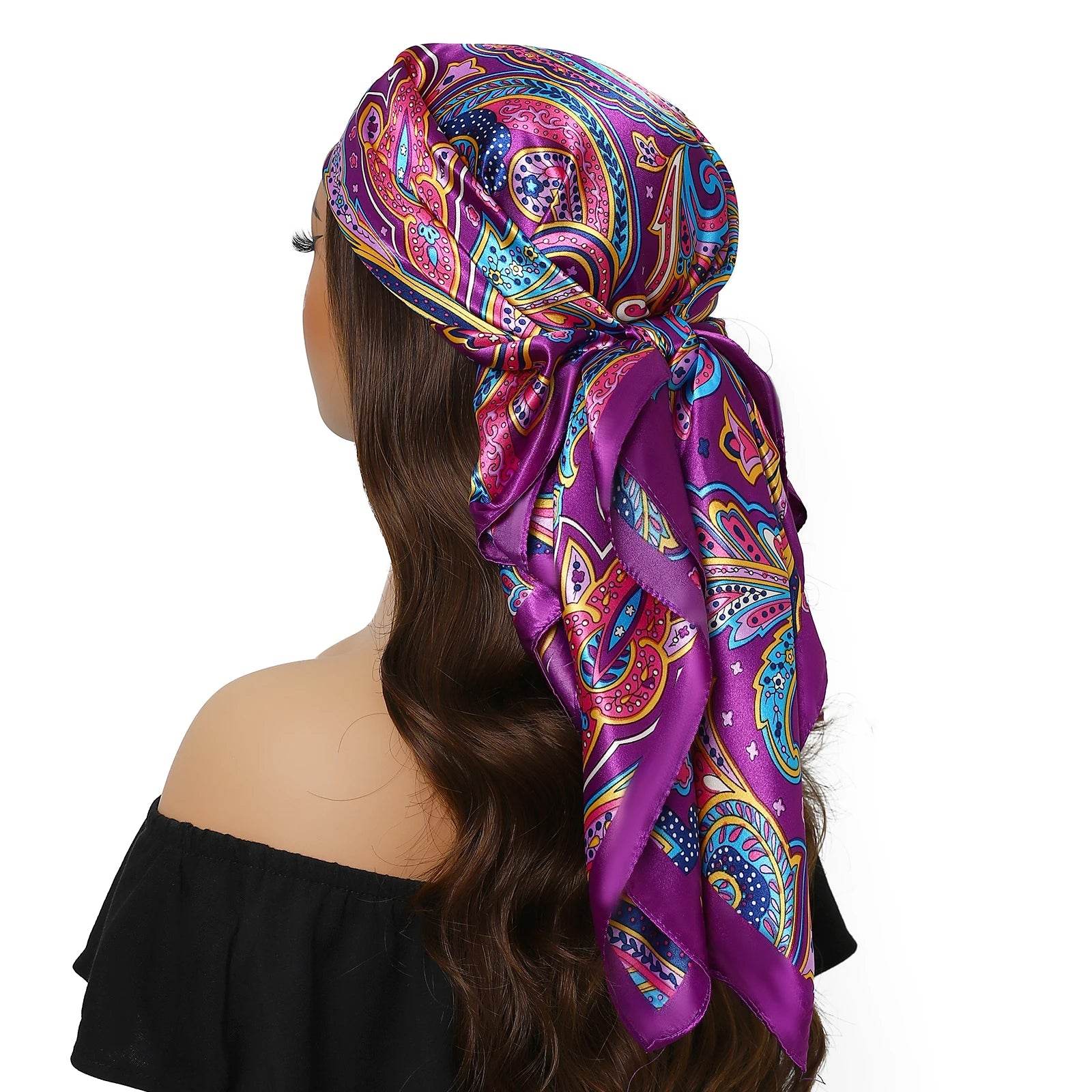 Head Scarf Women Luxury Brand Square 90*90cm Silk Foulard Satin Bandana Cheveux Soft Neckerchief Hijab Hair Scarves For Ladies - AIAZ