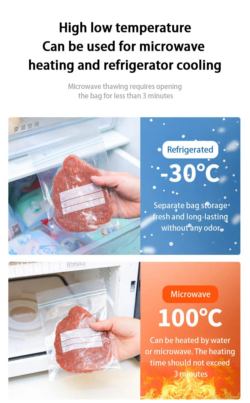 Food Cover Zipper Bag Reusable Freezing Plastic Wrap Bags Aluminum Foil Transparent Refrigerator Storage Fresh Bags Organizer