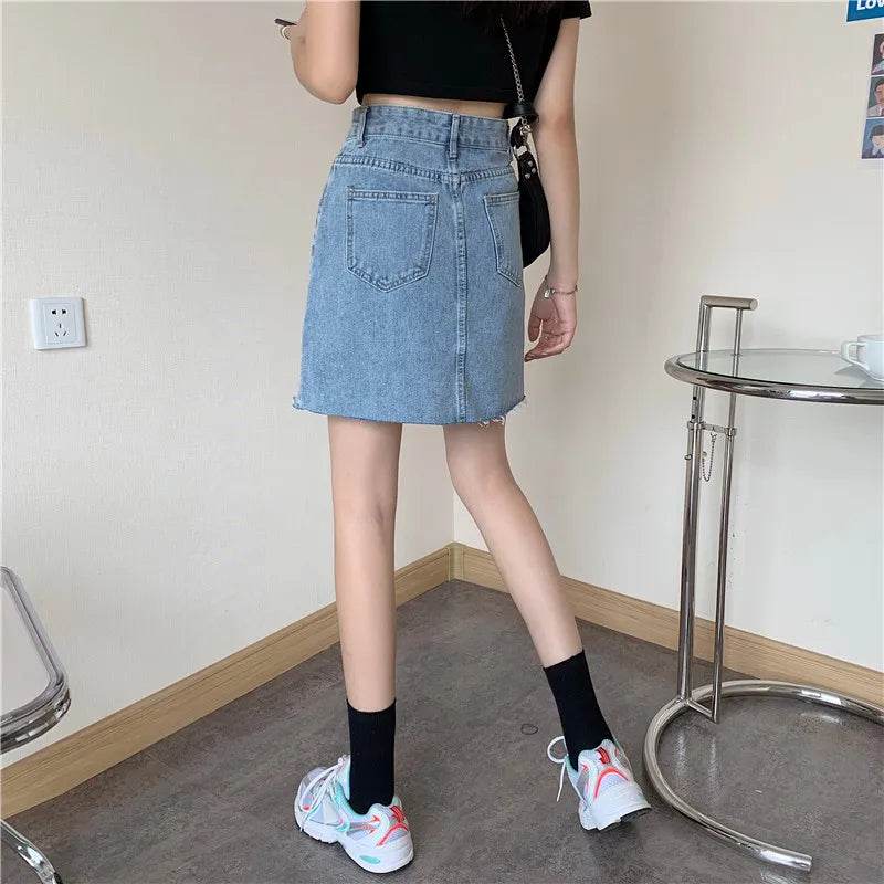 High Waist Denim Skirt Versatile Skirt Women's Clothing A-Line ort Skirt Slimming Wraparound Summer 202 plus Size - AIAZ