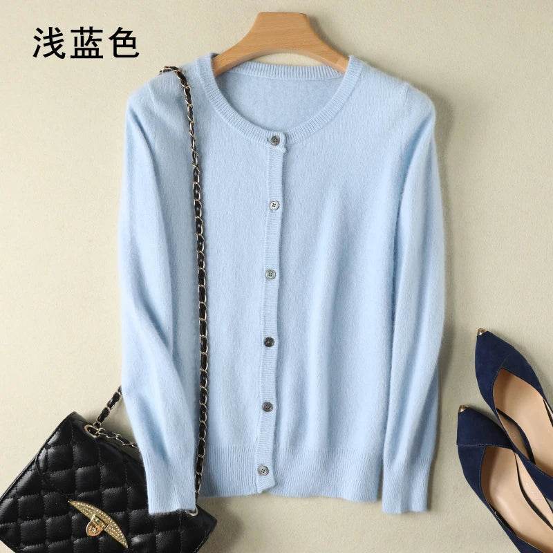 Women Cardigan Large Size Warm Pure Mink Cashmere Sweaters O-neck Loose Coat Female Sweater Ladies' Jacket Solid Knit Cardigans - AIAZ
