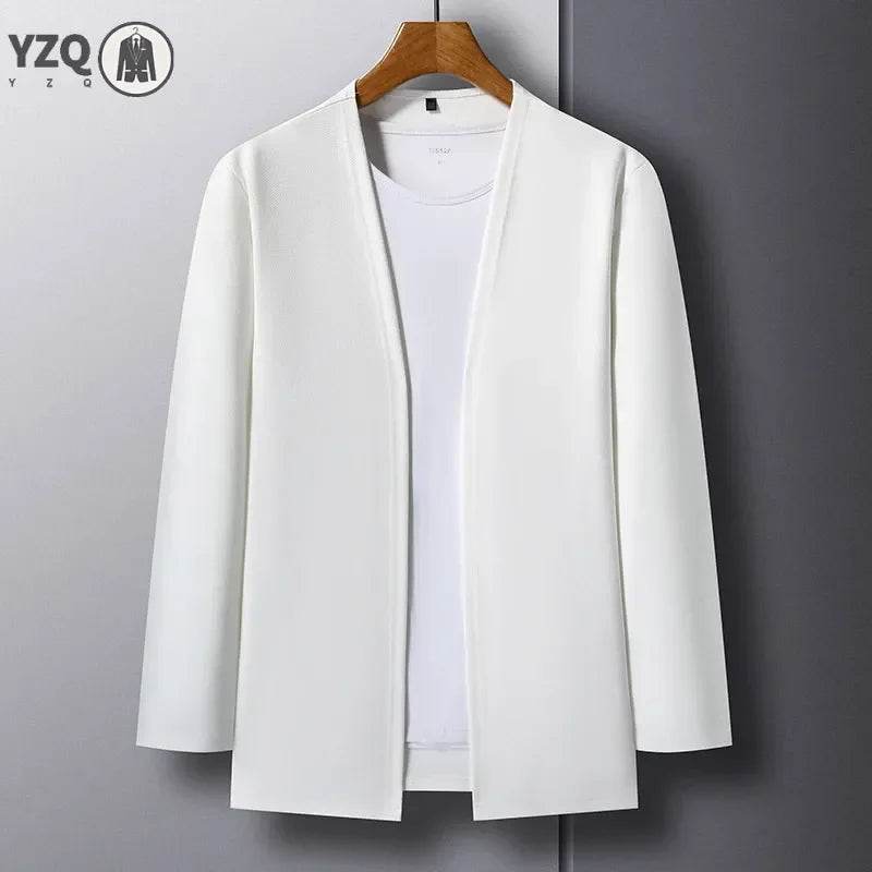 New Men's Casual Solid Color Long Sleeved Cardigan Cloak Spring and Autumn Fashionable Comfortable Top - AIAZ