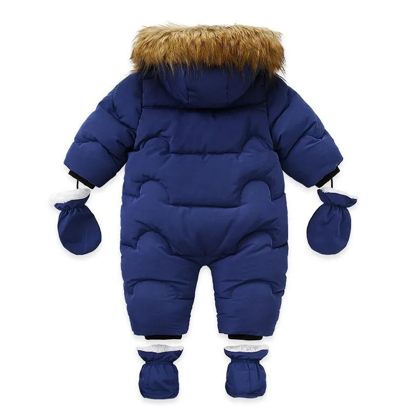 2024 New Winter Baby Rompers Thick Warm Infant Hooded Inside Fleece Jumpsuit Newborn Boy Girl Overalls Toddler Clothing Set