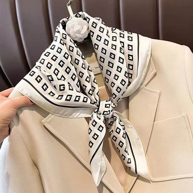 2025 NEW Hijab Head Girl Luxury Silk Square Plaid Scarf Women Satin Neck Hair Tie Band Soft Work Neckerchife Organza Scarf - AIAZ