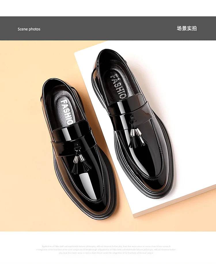 2024 New Men's Casual Business Leather Shoes Bright Black Wedding Banquet Dress Leather Shoes Large fashion Men's Shoes 38-48 - AIAZ