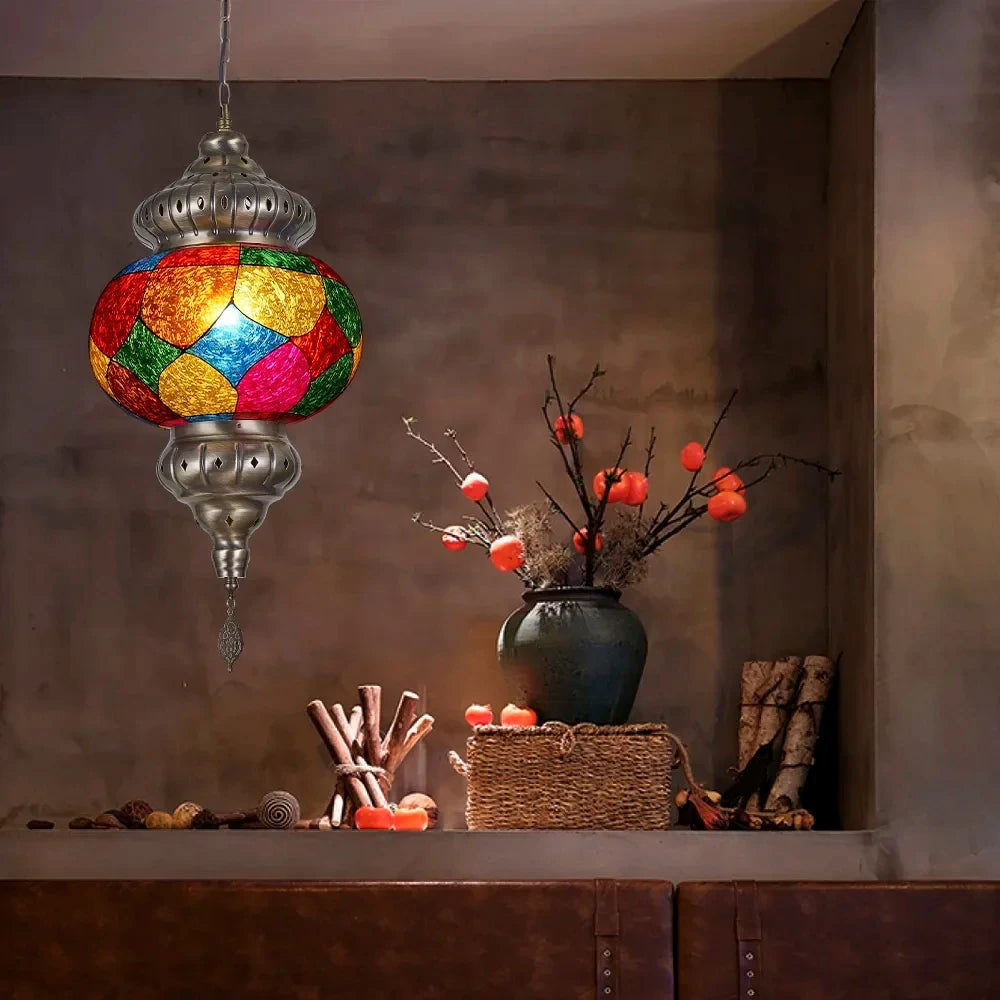 Artpad Turkish Mosaic Chandelier Ceiling Moroccan Living Room Bedroom Colorful Glass Chandelier Lamp Lighting
