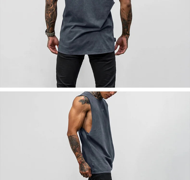 Men's Brand Summer Gym Cotton Tank Top Sleeveless Shirt Man Bodybuilding Clothing Casual Fitness Workout Running Vest Sportswear