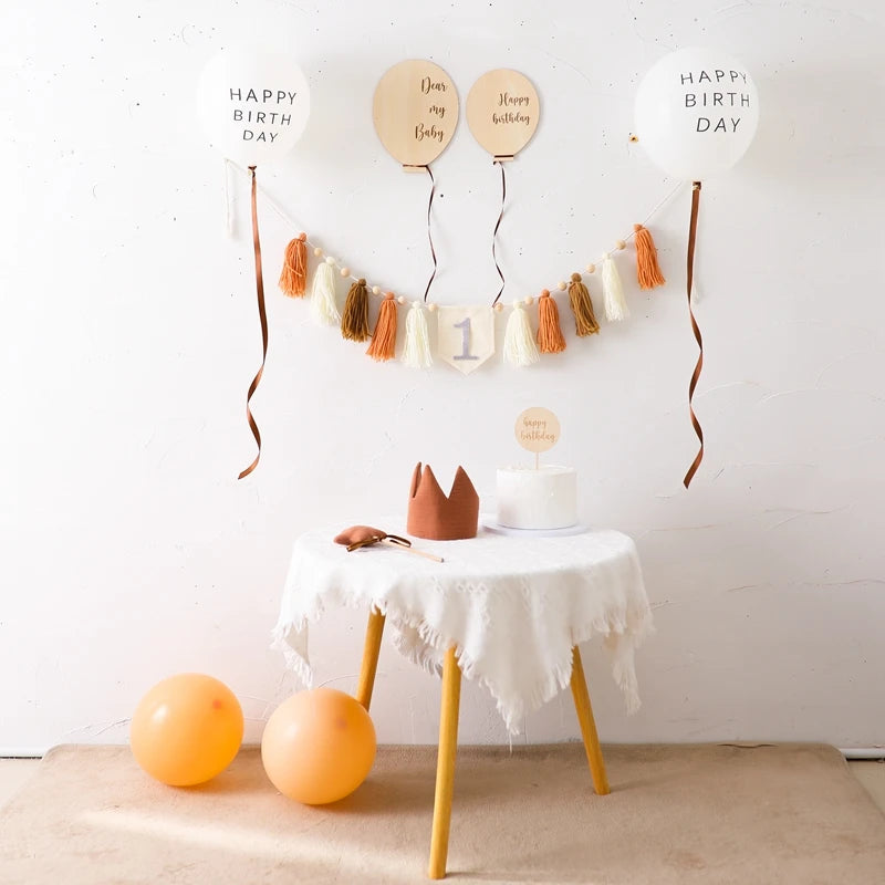 Let's Make Happy Birthday Banner Handmade Tassel Pendant First Boys Girl Baby Shower Birthday Party Balloon Decoration Supplies
