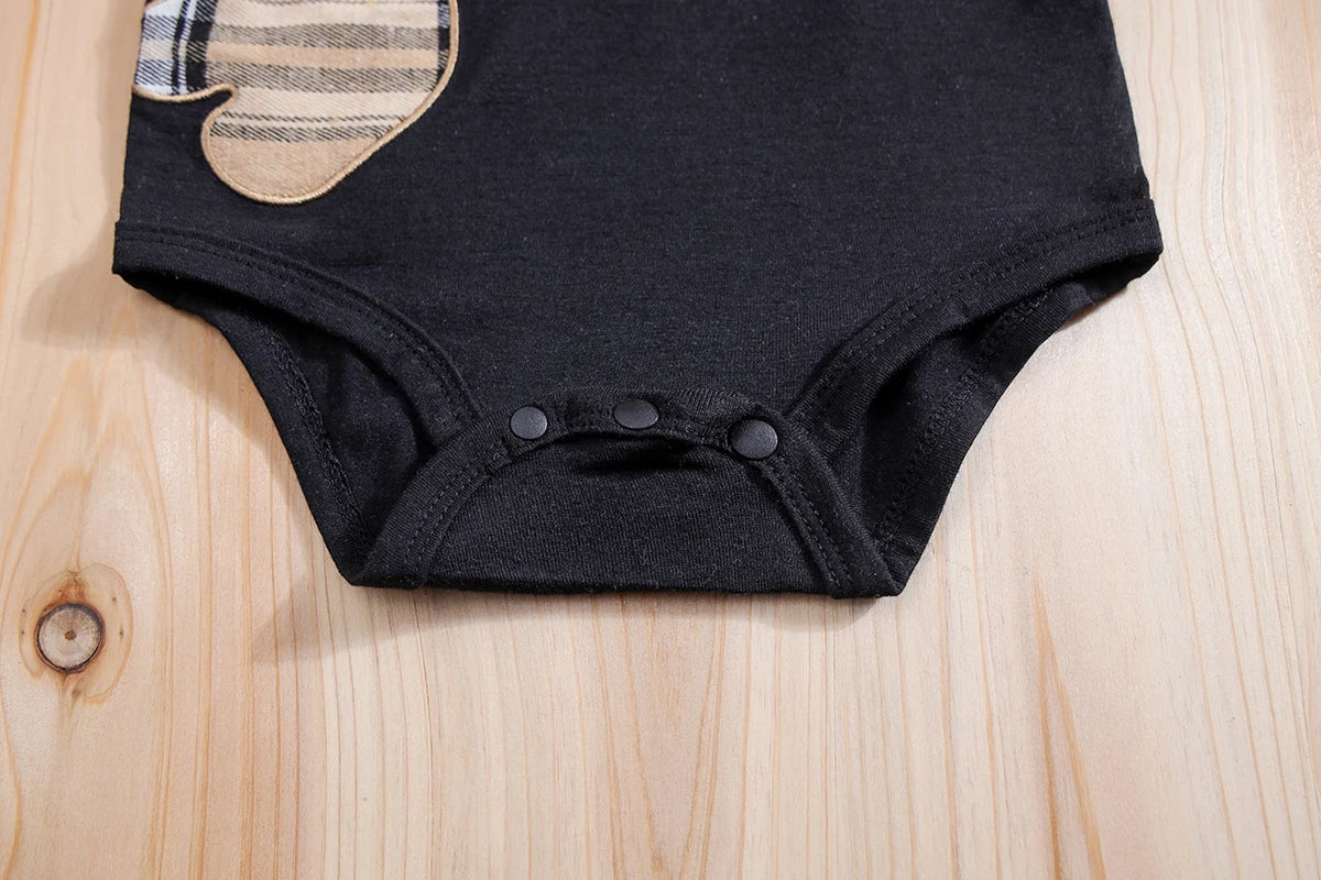 2PCS IURNXB Baby Clothes Sets Short Sleeve Boys Infant Plaid Bear Bodysuit+Suspenders Trousers Set Overall Newborn Outfits 1-18M