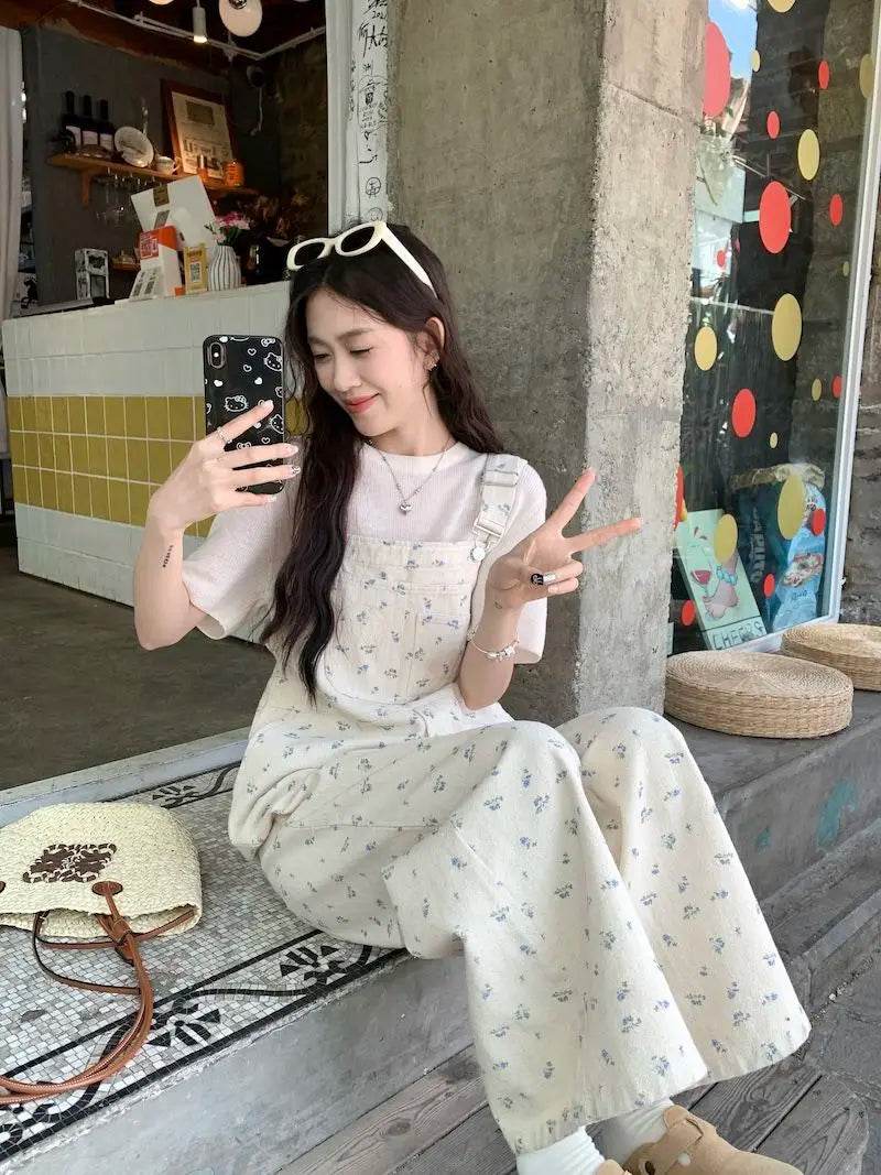 Jumpsuits Women Cute Lively Fashion Simple Floral New Autumn All-match Simple Temperament Korean Style Tender Straight Trousers - AIAZ