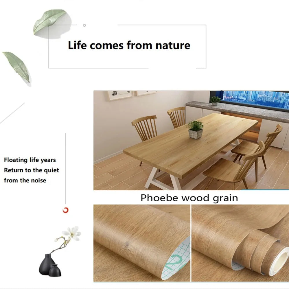 50cm Wide Wood Grain Home Decor Furniture Waterproof Vinyl Wall Sticker Self Adhesive PVC Wallpaper Kitchen Cabinet Door Sticker