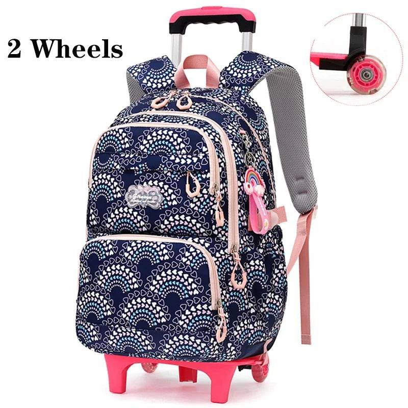 Rolling School Bags for Girls Backpack Children Waterproof School Backpacks with Wheels Middle School Trolley Luggage Back Pack - AIAZ