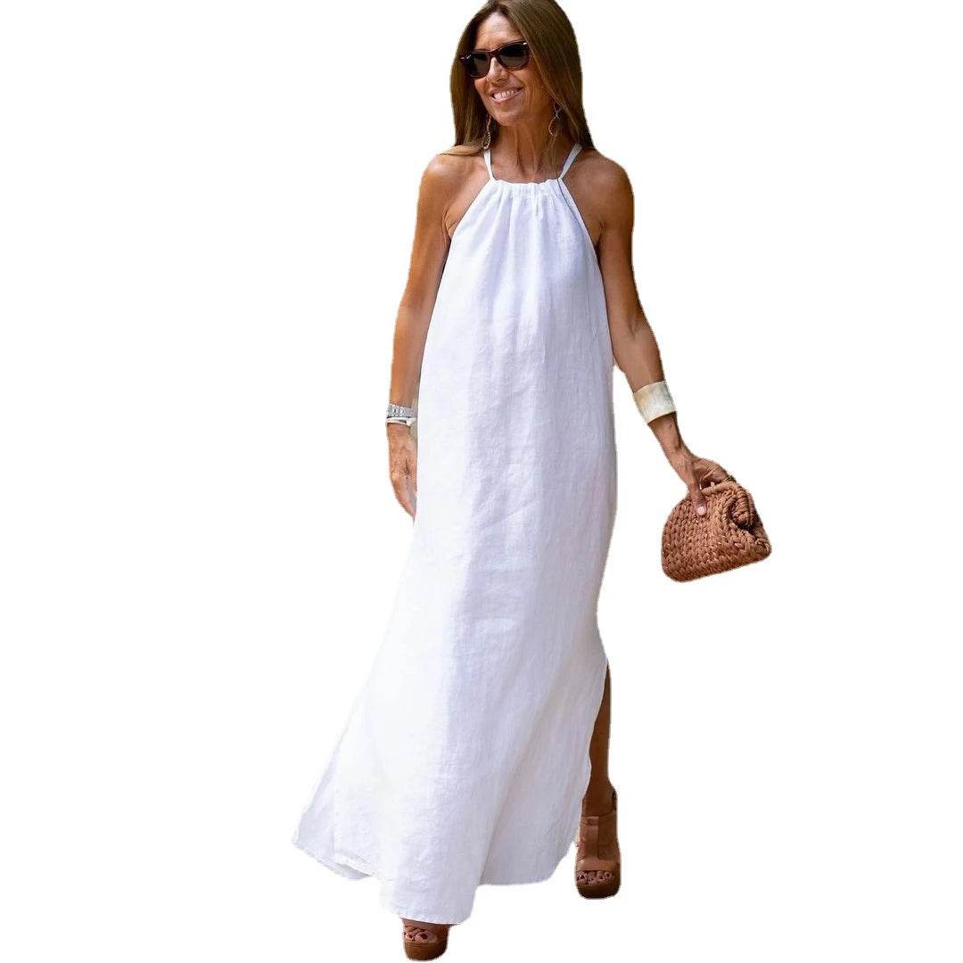 100% Cotton Linen Women'S Dress Casual Adjustable Strap Open Side Elegant Dresses For Women Vestido Feminino 120805WLY - AIAZ