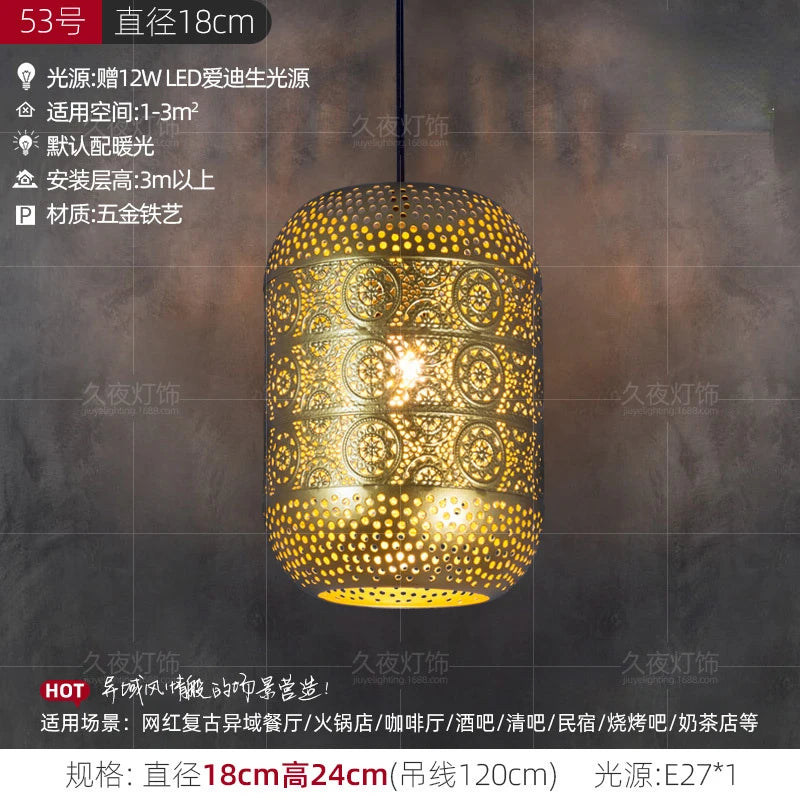 Southeast Asian Pendant Lights Antique Hollow Hanging Light Fixture Thai Arabian Restaurant Bedroom Moroccan Decorative Lamps