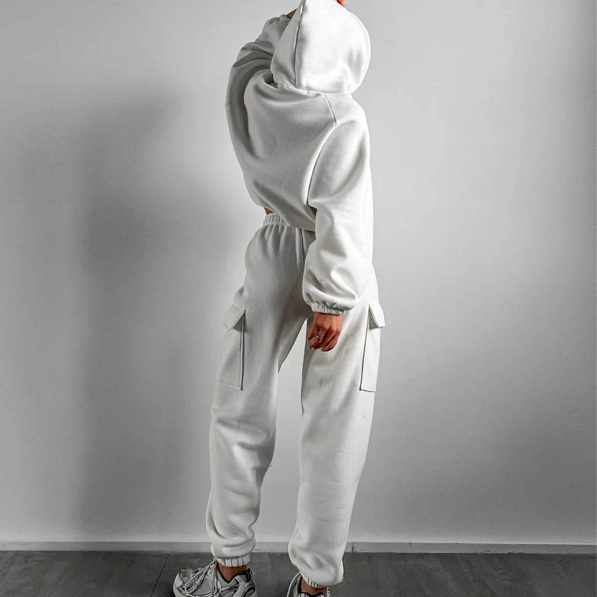 Hoodies Suit Winter Autumn Solid Casual Tracksuit Women Fleece 2 Pieces Set Sports Sweatshirts Pullover Jogger Sweatpants Outfit - AIAZ