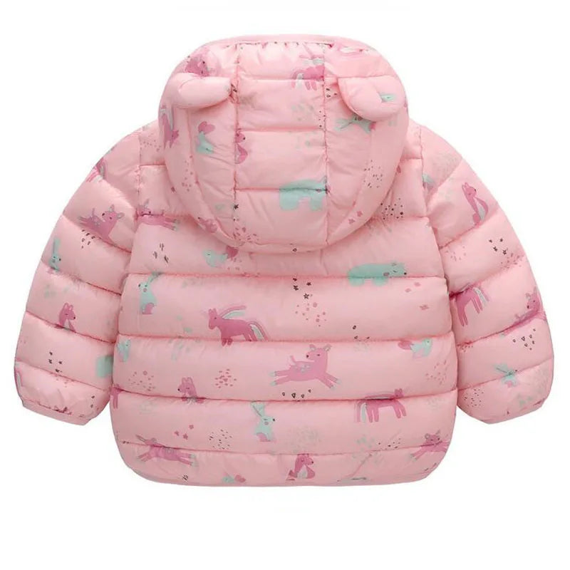 Baby Boys Girls Jackets For Kids Cartoon Bear Zipper Coats Autumn Boys Warm Hooded Down Jackets Children Christmas Outerwear