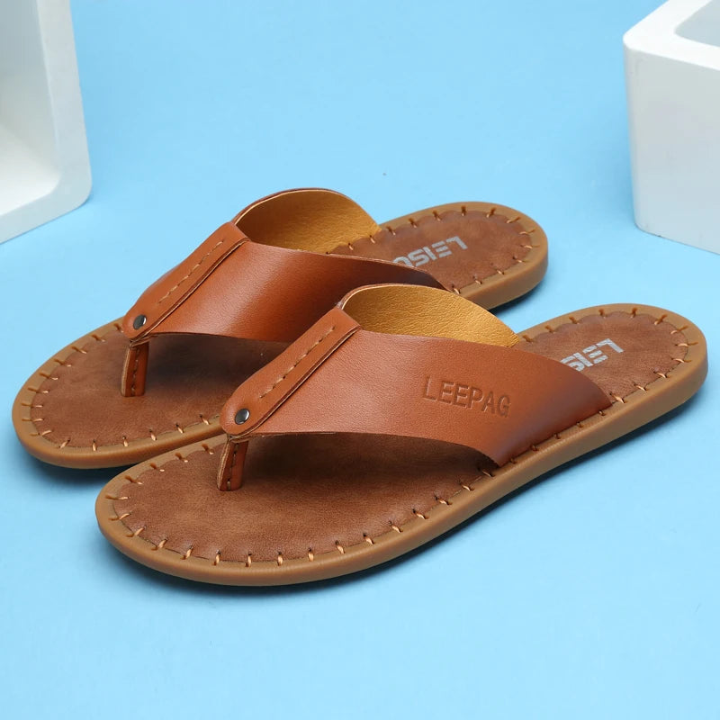 2024 Hot Selling Summer Anti Slip Men's Flip Flops Beach Camping Shoes Men's Home Flat Shoes High-quality Handmade Soles
