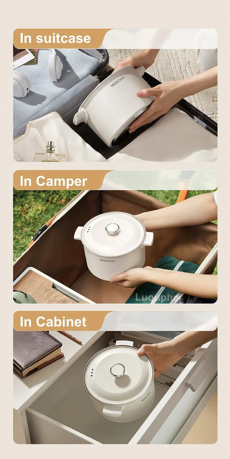 110V 220V Electric Cooking Pot 2L Folding Hotpot Multicooker Fried Pan Rice Cooker Dual Voltage Electric Skillet For Travel