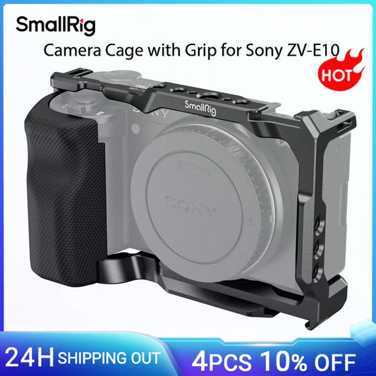 SmallRig for Sony ZV-E10 Cage with Silicone Grip and Built-in Quick Release Plate for Arca-Swiss Cage Rig Kit w Cold Shoe 3538