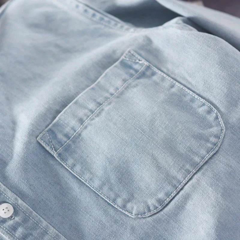 100% Cotton Autumn New Long-sleeved Denim Shirt Men Fashion Casual High Street Male Clothes Top Classic Light Blue Black Gray - AIAZ