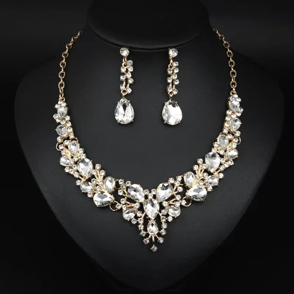 Fashion Crystal Bridal Necklaces Earrings Shining Elegant Rhinestone Jewelry Set Exquisite Necklace Earrings Set Banquet