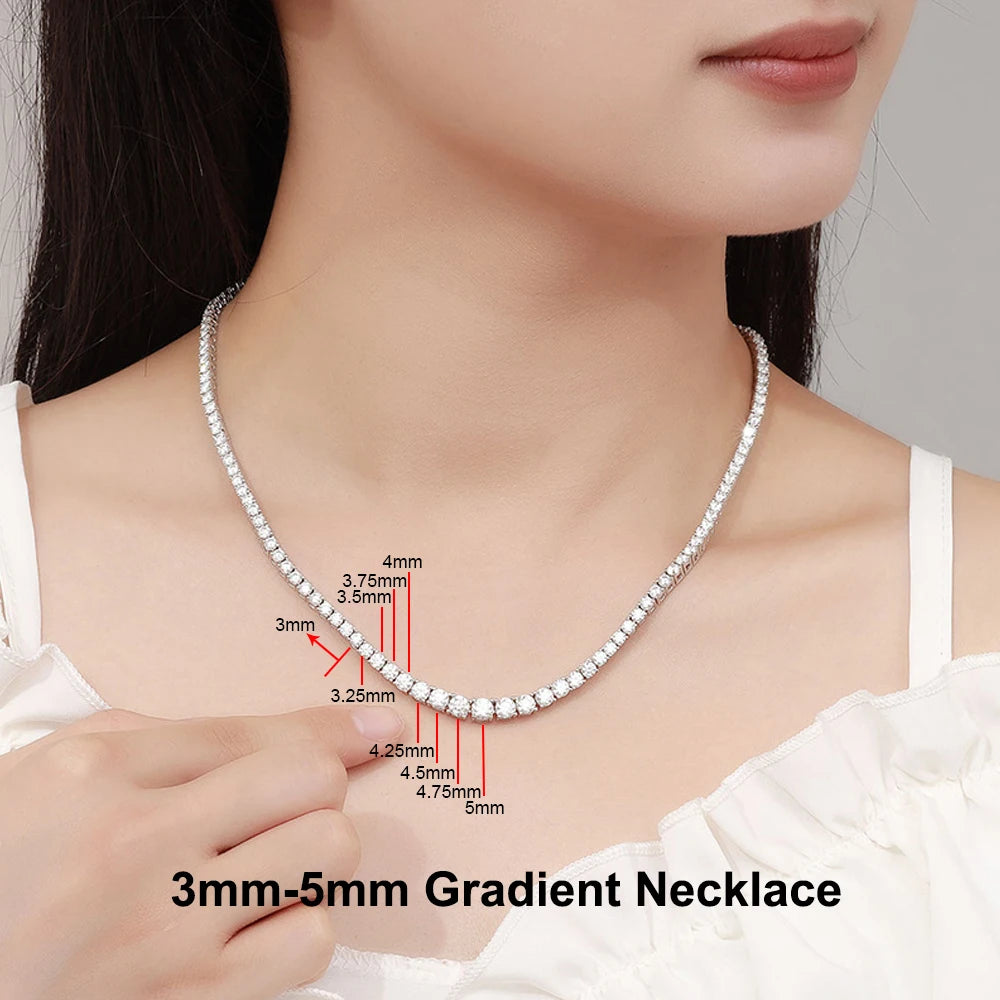 Gradient Full Moissanite Diamond Tennis Necklace for Women 925 Sterling Silver Plated 18K White Gold Neck Chain Jewely with GRA
