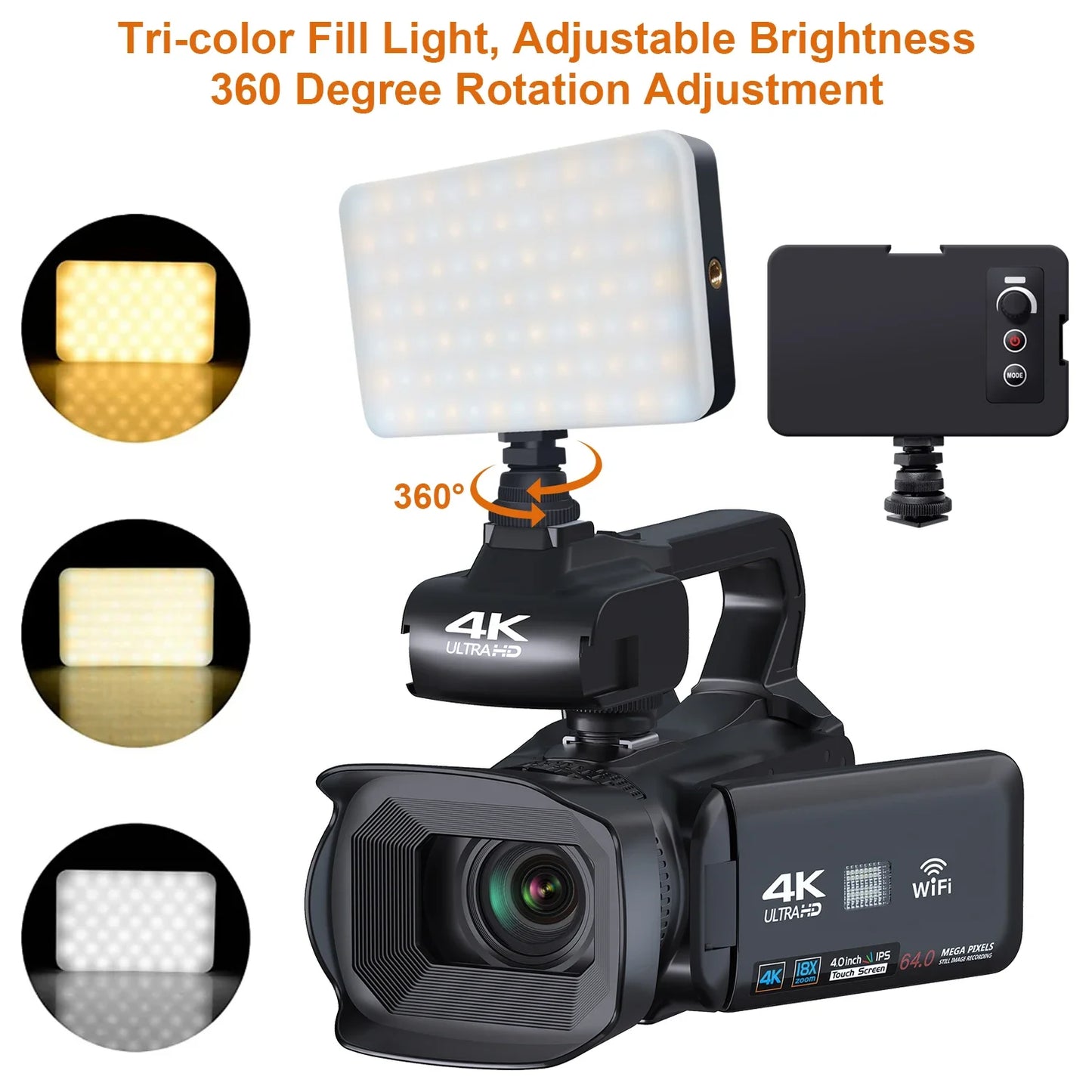 6K Professional Video Camera for Photography 18X Digital Zoom Night Vision Vlogging Camera 64MP WiFi Livestream Webcam Camcorder