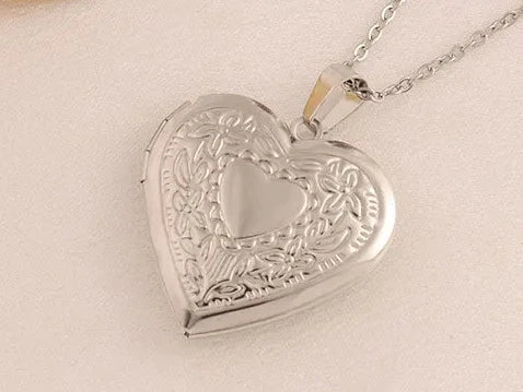 Gold Plated Heart-shaped Pendants Can Openable Frame Love Faith Stainless Steel Embossing Heart Locket Pendant Memorial Necklace