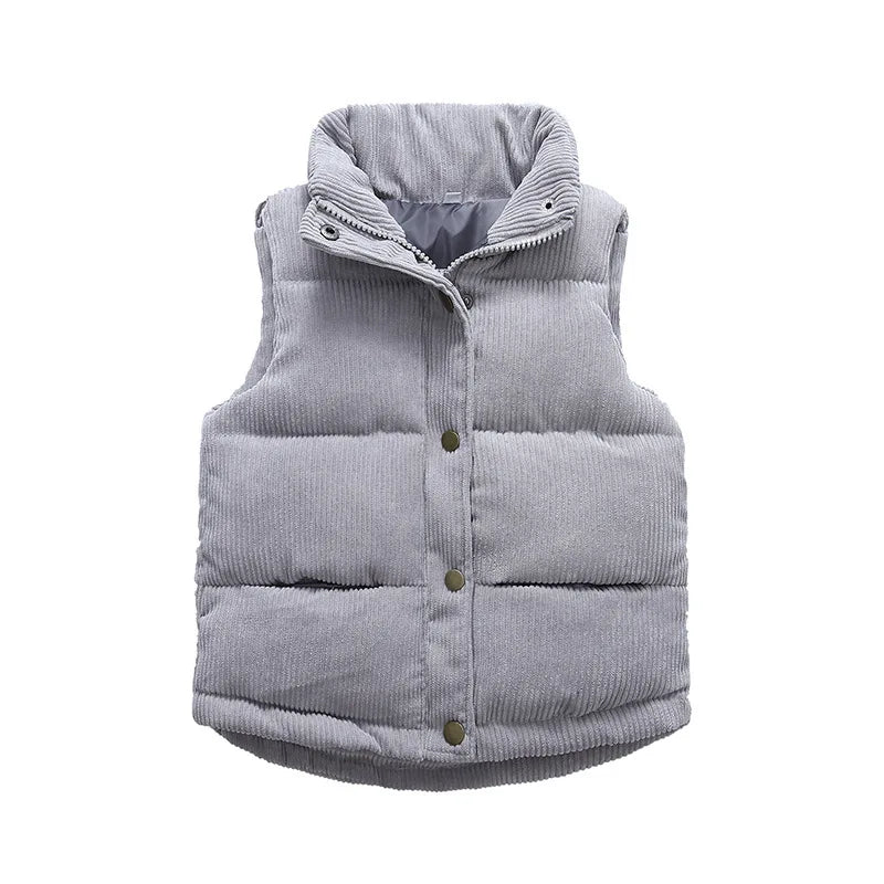Children Autumn Winter Warm Vest Girls Casual Solid Color Jacket Boys Simple Fashion Collar Thickened Corduroy Waistcoat 2-10T
