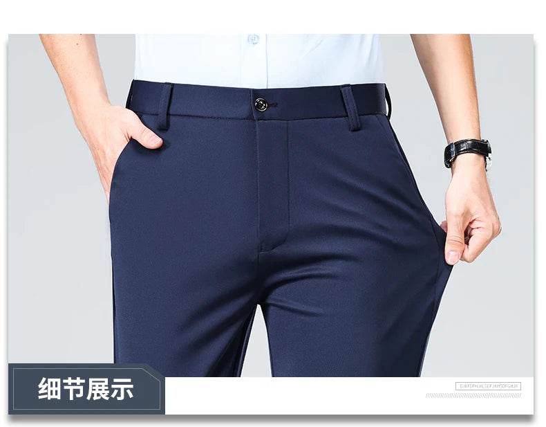 Men Suit Pants Light Thin Elastic Slim Fit Dress Pants Business Solid Casual Straight Leg Trouser Men Clothing Oversize 29-42 - AIAZ