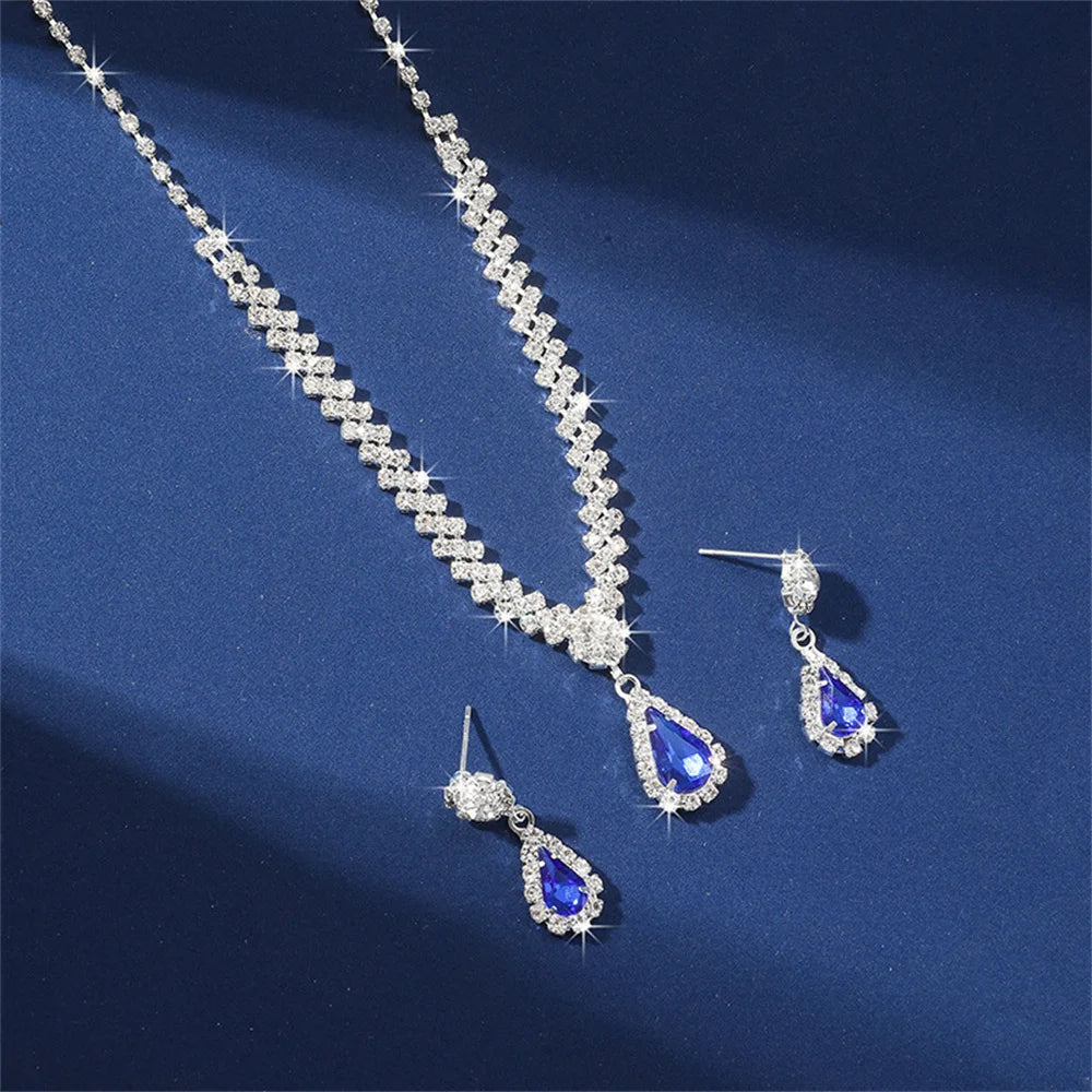 V-shaped Earring Necklace Two Piece Set High-end Fashion Luxurious Necklace Inlaid Rhinestone Jewelry Sets for Women