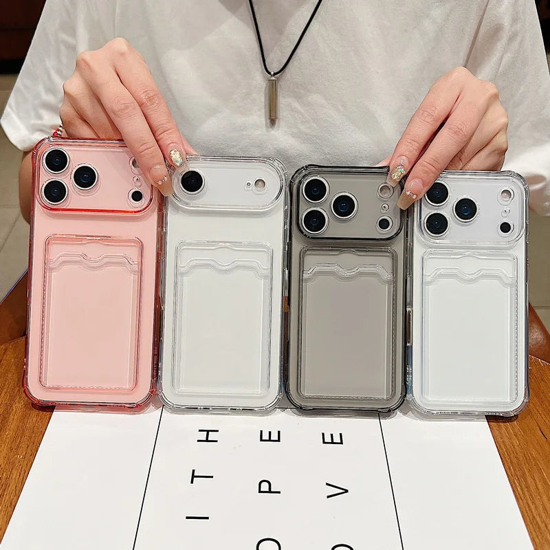 Card Slot Pocket Phone Case For iPhone 17 Air 16e 16 15 Pro Max 14 13 Pro 12 11 Shockproof Transparent Silicone Soft TPU Cover