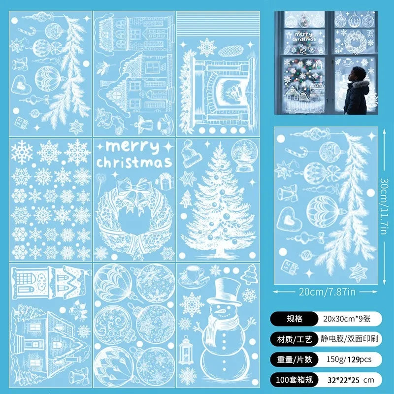Christmas Wall Stickers Xmas Tree Winter Snowman Snowflake Window Glass Static Electricity Stickers Merry Christmas Decors