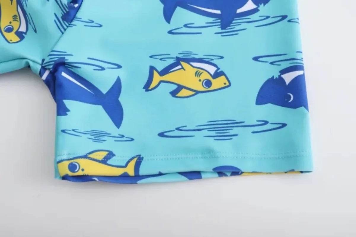 2-piece Set of Summer Children's Swim Trunks Swim Caps Boys' Swimwear Quick Drying Shorts Cartoon Print Beach Swimwear Ages 4-16 - AIAZ