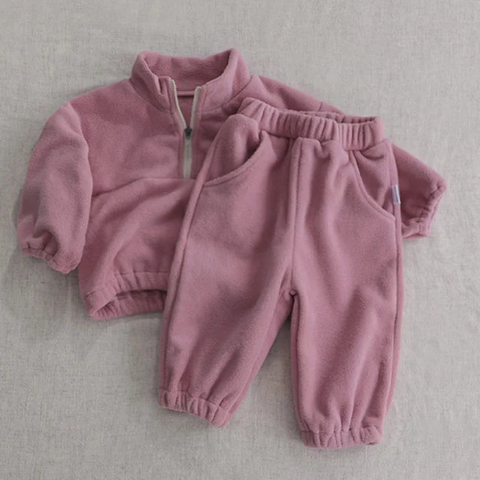Autumn Winter Toddler Baby Boys Girl Sports Suit Children Clothes Fleece Solid Color Hoodies Suit Infant Boys Girl Outfit 2PCS