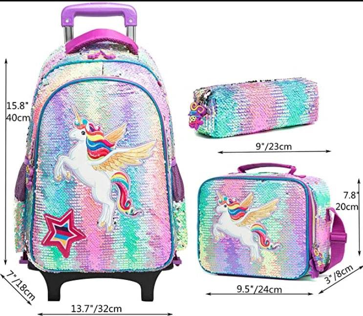School Wheeled backpack Bag School bag with wheels Trolley Satchel bag Kids School Rolling backpack for girls School Trolley Bag - AIAZ