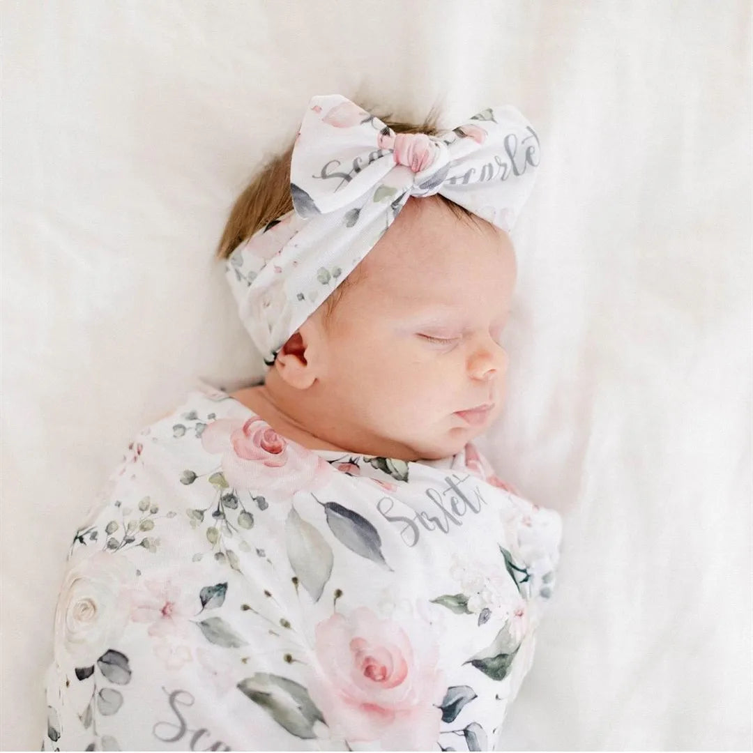 3pc/set Baby Swaddle Wrap New Born Receiving Blanket for Newborn Babies Accessories Soft Floral Headband Hat Bedding Baby Items
