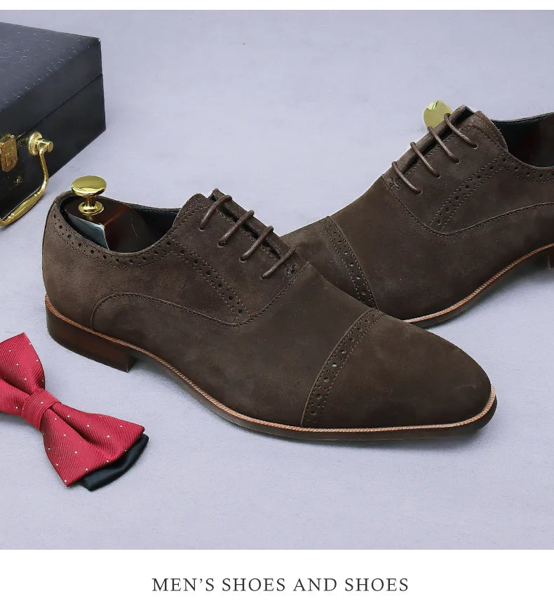 Business Casual Leather Shoes Men's Handmade Three-Joint Genuine Leather Men's Frosted British Suede Leather Lace-Up Men's Shoes