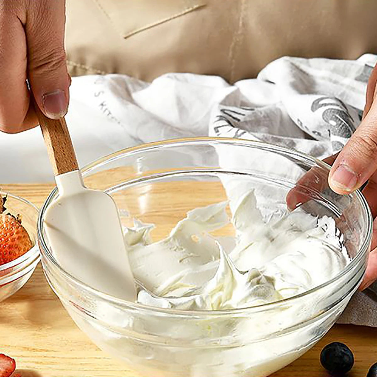 5pcs Wooden Handle Silicone Scrapers Set High Temperature Resistant Cream Cake Spatula Baking Scraper Shovel Kitchen Bakeware