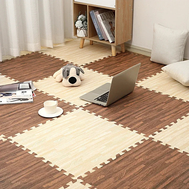 Wooden Baby EVA Foam Play Gym Puzzle Mat Interlocking Exercise Tiles Crawling Carpet for Kids Game Activity Soft Floor 30x30x1cm