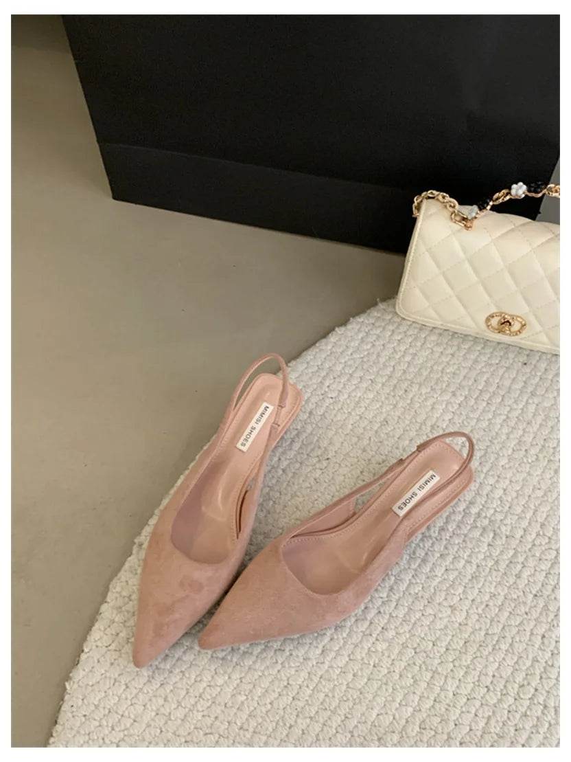 Fashion Brand Slingback Sandals Women Med Heels Pumps Elegant Pointed Toe Female Mules Dress Slides Sandalias Mujer Verano Mujer - AIAZ