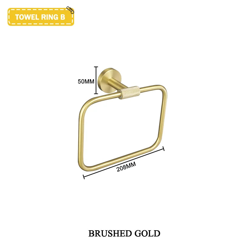Brushed Gold Stainless Steel Wall Mount Towel Bar Towel Ring Paper Holder Bathrobe Hook Toilet Brush Bathroom Accessories