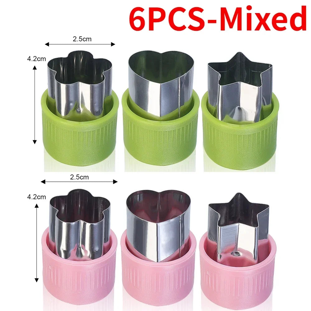 6/3PCS Vegetables Fruit Embossing Cutting Mold New Star Heart Flower Shape Stainless Steel Cutter Plastic Handle Kitchen Gadgets