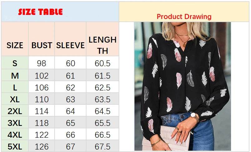 Fashion Woman Blouse Shirts For Women Stylish Top long Sleeve Feather Pattern Female Tops Elegant Chiffon Mujer Woman Clothes - AIAZ