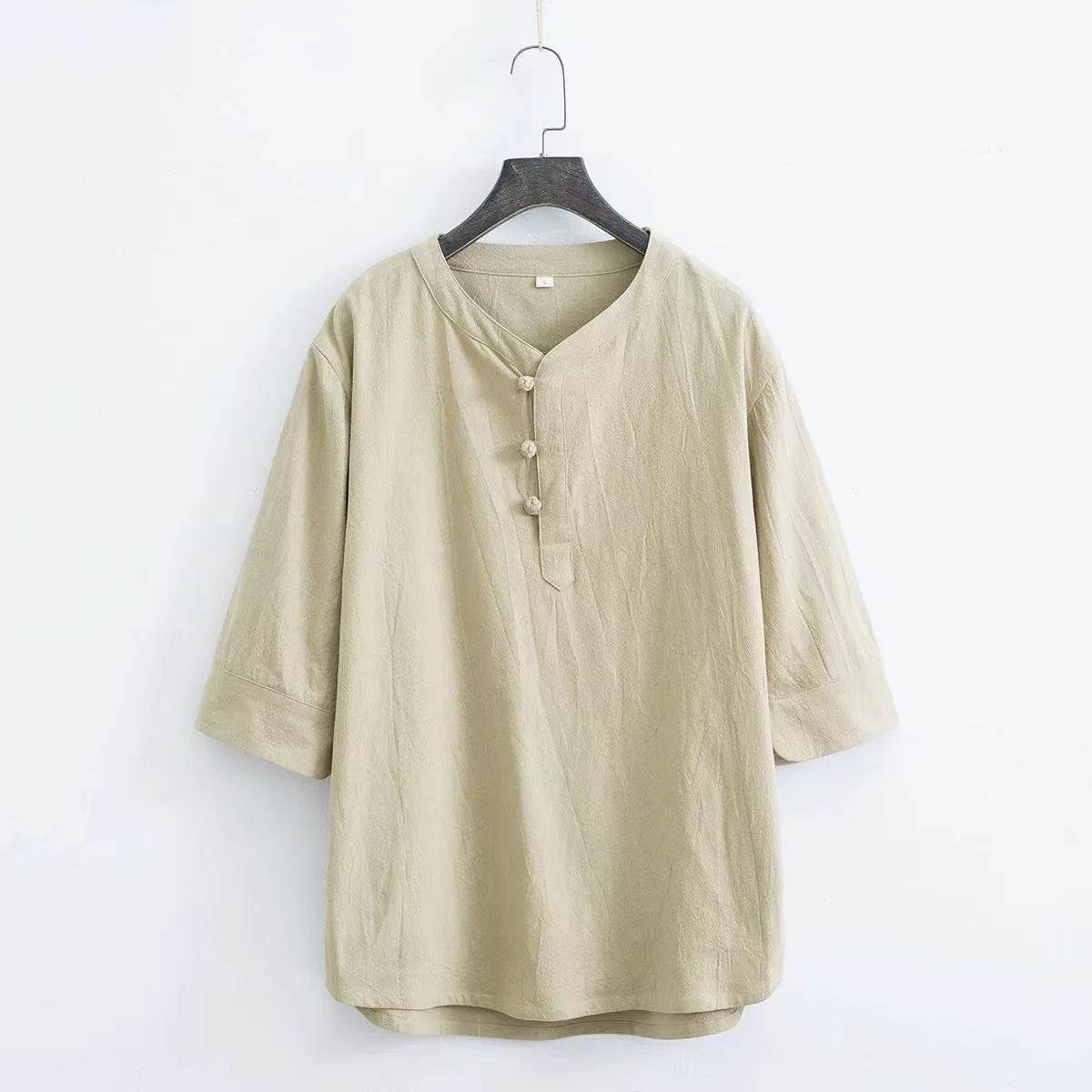 New Men's Cotton Linen Sets Chinese Style Solid Short Sleeve Pants Two Pieces Traditional Clothes Kung Fu Uniform Tang Suit Male - AIAZ