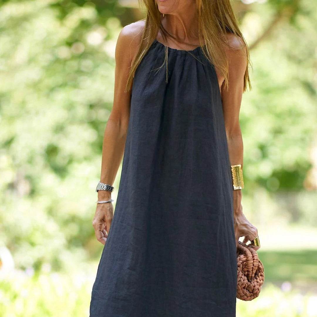 100% Cotton Linen Women'S Dress Casual Adjustable Strap Open Side Elegant Dresses For Women Vestido Feminino 120805WLY - AIAZ